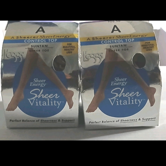 (2) L'eggs Sheer Energy/Vitality Control Top Suntan Pantyhose.  Size A. New! - Picture 1 of 5